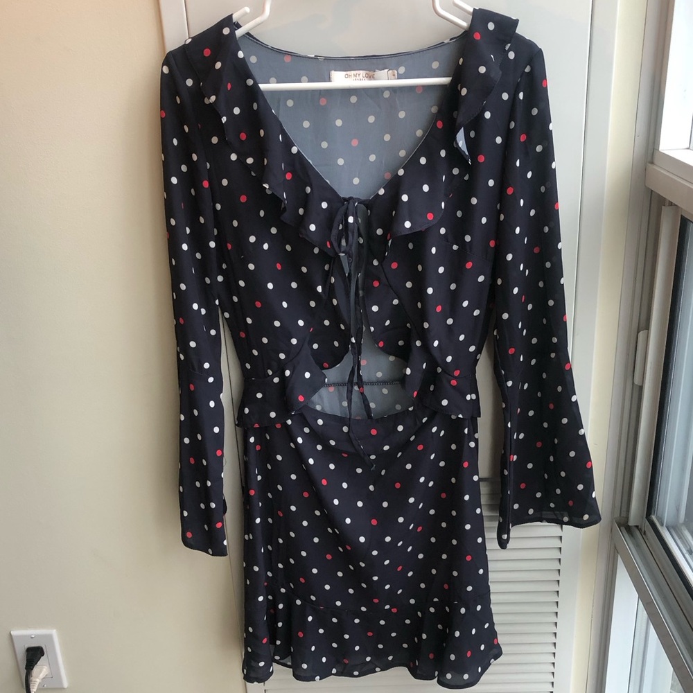 Oh my love polka dot tie front dress